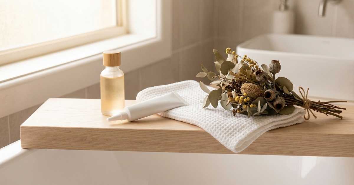 Intimate skincare products on a bedside table — postpartum lubricant guide from Blossom Pelvic Health