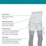 SRC C-Section Recovery Mini compression shorts anatomical support panel diagram