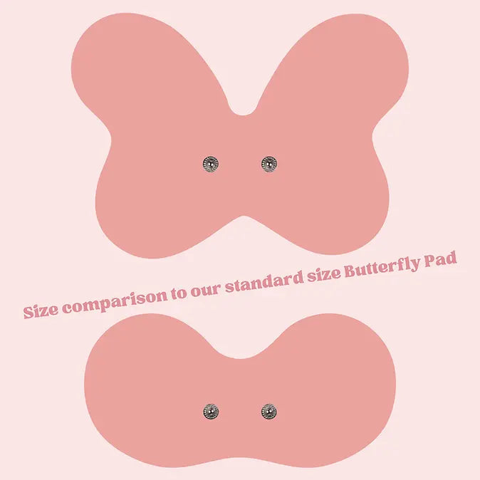 Replacement pad range for the Tap 2.0 wearable device – four pad shapes in blush pink and midnight black, including XL Butterfly Back, Butterfly, Electrode, and Discreet