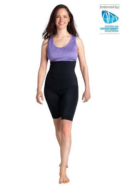Model in SRC Rehab high-waist compression shorts, Australian Physiotherapy Association endorsed