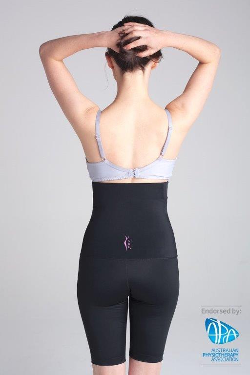 Side view of SRC Rehab high-waist compression shorts, APA endorsed