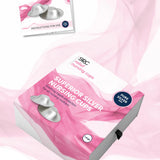 A box of SRC Silver Nursing Cups by SRC Health is displayed against a pink smoky background. The lid features two silver cups with the text 
