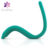 The Intimate Rose Pelvic Wand With Vibration, featuring a teal silicone construction and a curved design, provides pelvic pain relief and muscle relaxation. The brand's logo is prominently displayed in the top left corner, underscoring its effectiveness as a vibrating pelvic floor therapy tool.