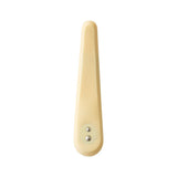 The Iroha Mikazuki – Gentle Slim Vibrator for Beginners by Iroha shown from above against a white background features a beige, rounded handle with two metal rivets and a smooth finish evocative of body-safe silicone.