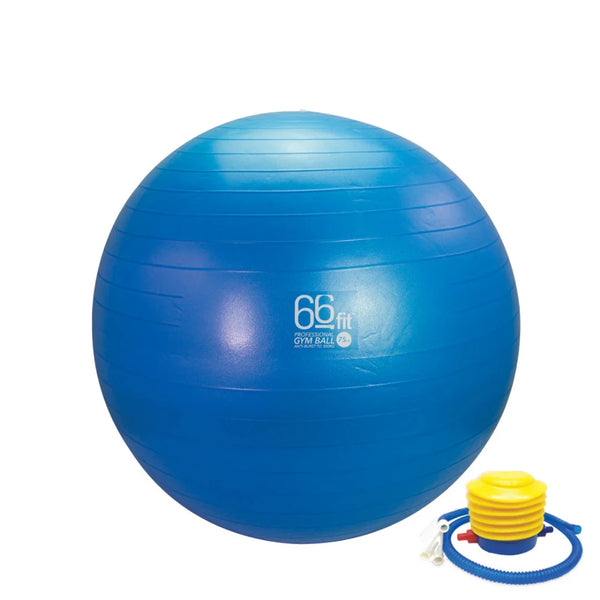 A blue inflatable ball for core workouts.

