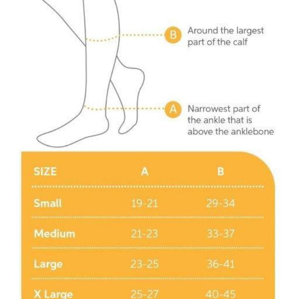 Black compression stockings for improved blood circulation and reduced leg fatigue, ideal for use during pregnancy and post partum, for athletes, travelers, and individuals with varicose veins.
