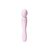Introducing the Dame Com - External Wand Vibrator by Dame, a soft pink massager with a wand shape. It features a flexible neck and rumbly vibrations, complemented by a rounded head and smooth handle, specifically designed for personal relaxation and relief.