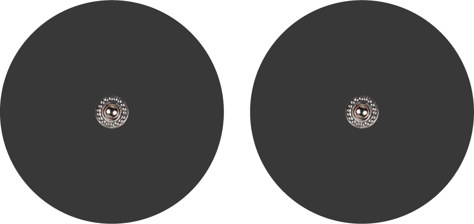Two midnight black circular electrode replacement pads for the Tap 2.0 – designed to pair with the Tap 2.0 electrode cord for spot placement