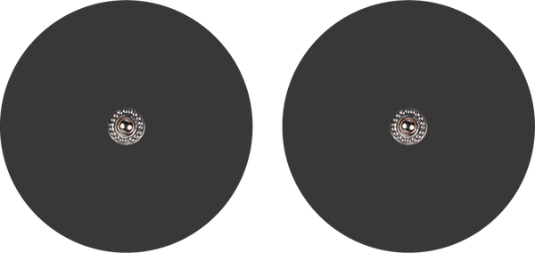 Two midnight black circular electrode replacement pads for the Tap 2.0 – designed to pair with the Tap 2.0 electrode cord for spot placement