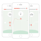 Three smartphones display a minimalist fitness app, tracking 