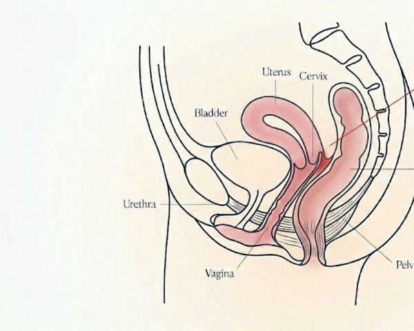 Side-view illustration of the female pelvis showing the structures involved in deep pain during sex