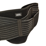The GRDL Pregnancy Belt offers trusted pelvic and back support for pregnancy with elastic adjustable straps, secure Velcro fastening, and a black/gray design to help relieve lower back pain.