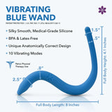 Introducing the Intimate Rose Vibrating Pelvic Wand in blue, crafted from silky, medical-grade silicone. This patent-protected curved wand provides pelvic pain relief with 10 vibrant modes. It's BPA & latex-free, making it perfect for pelvic physical therapy sessions.
