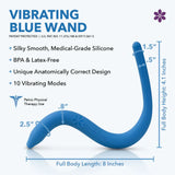 Intimate Rose Vibrating Pelvic Wand in blue, S-shaped silicone, with 10 vibration settings. BPA and latex-free.