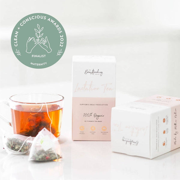 Organic breastfeeding and lactation tea blend to support milk production and maternal health, naturally rich in antioxidants and herbs traditionally used for lactation.