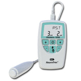 An image of a NeuroTrac® product, specifically the Neurotrac Tens Labour - (Obstetric), used for pain relief during labor. The device has a small screen displaying 