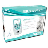Image of a product box for Neurotrac Tens Labour - (Obstetric). The packaging showcases a device with a control unit that includes buttons and a digital screen. The box features teal and white accents, a baby graphic, and the brand name NeuroTrac® in the top right corner, emphasizing its use for labor pain relief.