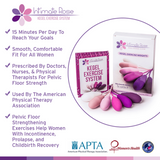 Promotional image for the Intimate Rose - Kegel Exercise Weights, featuring pastel-colored weights. Emphasizes benefits such as strengthening the pelvic floor and enhancing bladder control, with recommendations from doctors and endorsements from health organizations.