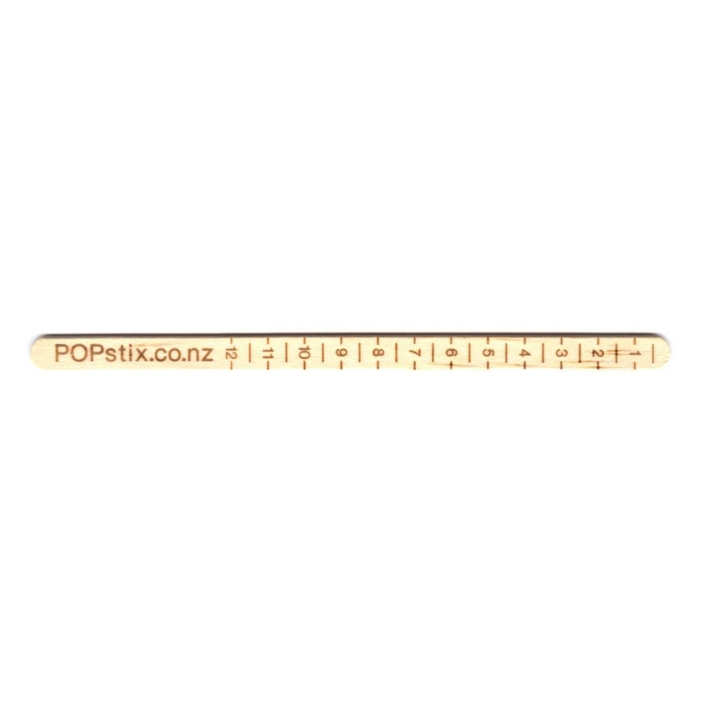 POPstix® Pelvic Measurement Sticks (Pack of 50) by POPstix® are wooden sticks printed with "POPstix.co.nz" and a black-ink 0–12 cm ruler, designed as a POP-Q measurement tool for pelvic health professionals.
