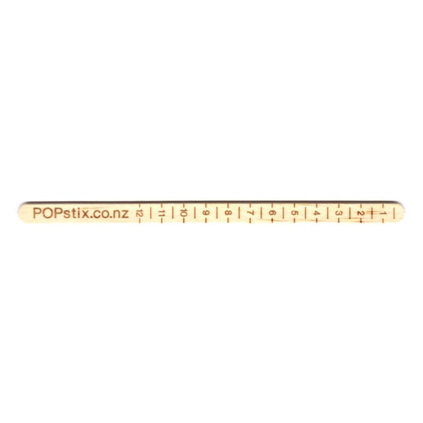POPstix® Pelvic Measurement Sticks (Pack of 50) by POPstix® are wooden sticks printed with "POPstix.co.nz" and a black-ink 0–12 cm ruler, designed as a POP-Q measurement tool for pelvic health professionals.