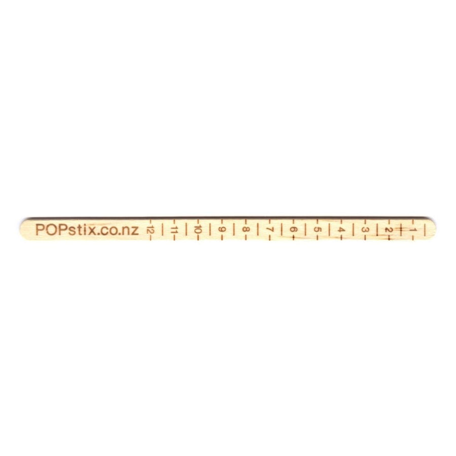 POPstix® Pelvic Measurement Sticks (Pack of 50) by POPstix® are wooden sticks printed with "POPstix.co.nz" and a black-ink 0–12 cm ruler, designed as a POP-Q measurement tool for pelvic health professionals.