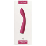 A product box featuring a pink Iris Slim Semi-Flexible G-Spot Vibrator by Svakom, labeled 