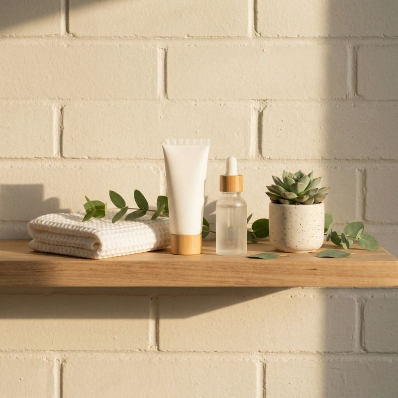 Vaginal moisturiser and lubricant on a bathroom shelf — a simple routine for managing vaginal dryness